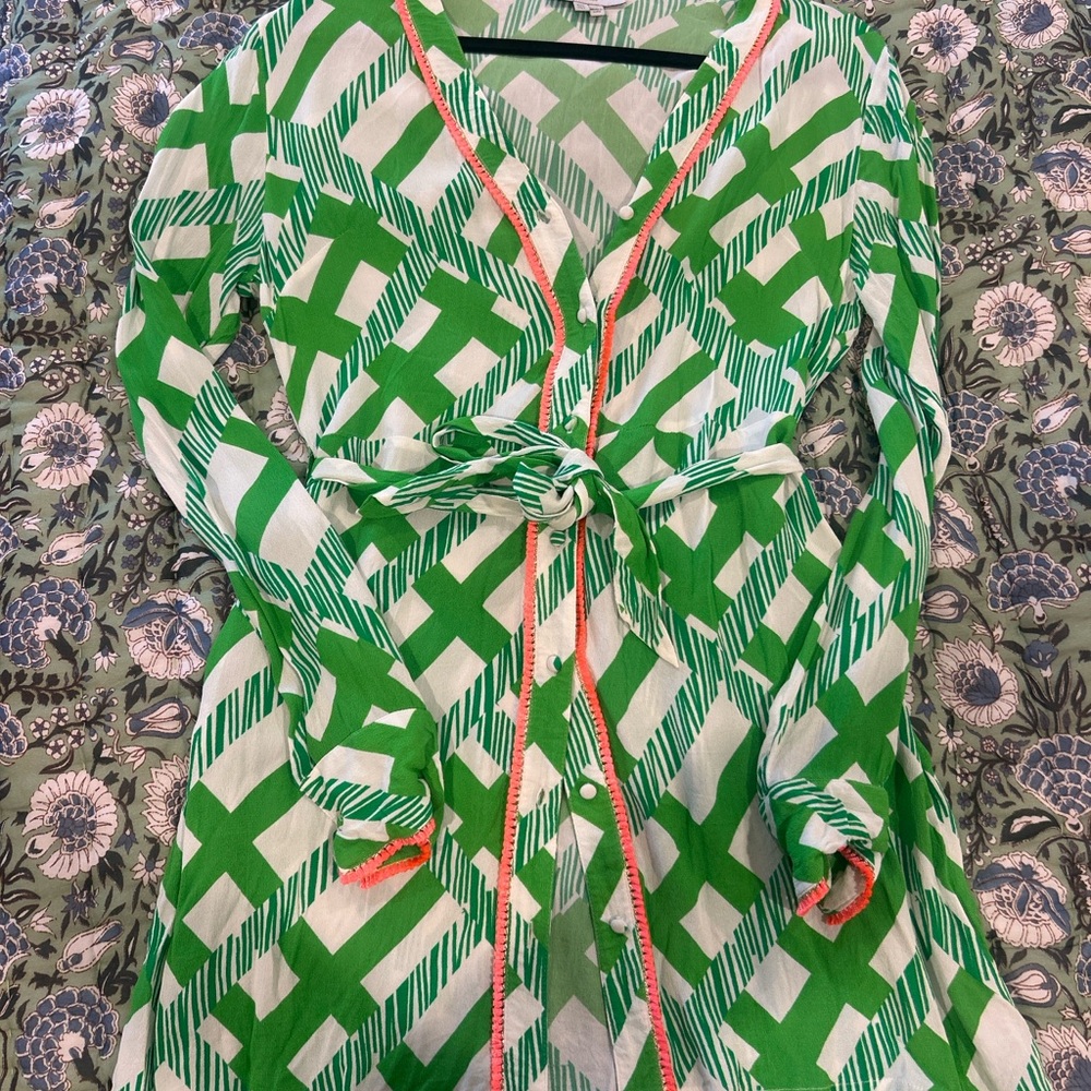 Never Fully Dressed Green and White Geometric Dress